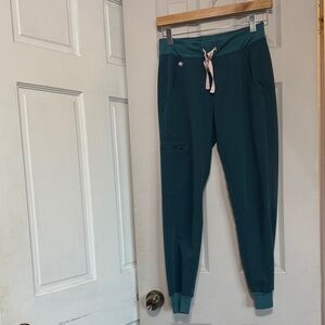 Carribean blue Zamora Jogger Pants with Pink Drawstring